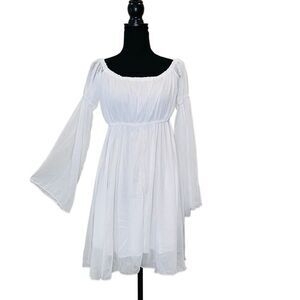 Pretty Little Thing Tie Back Bell Long Sleeve Fit & Flare White Dress Medium